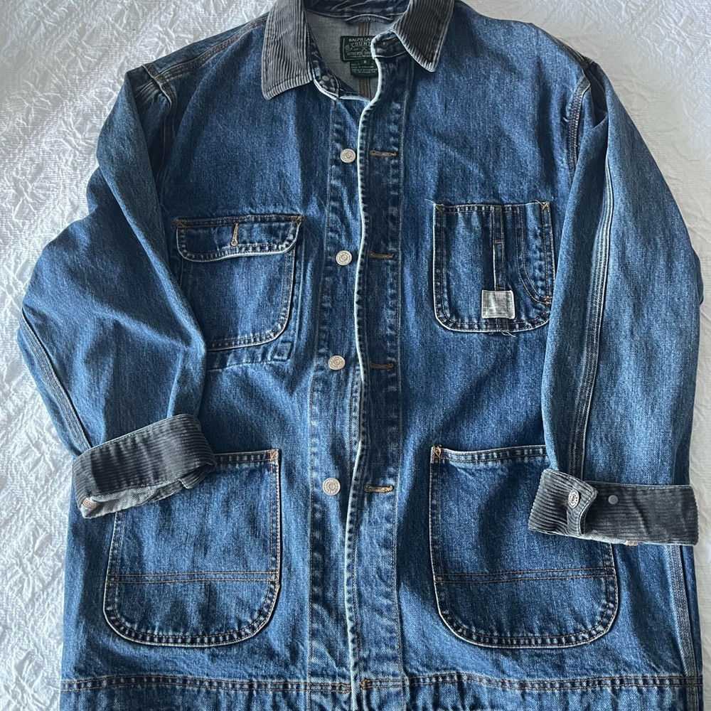 Vintage 90’s Ralph Lauren Polo Country Denim Chore Coat Size S Small Mens Jacket